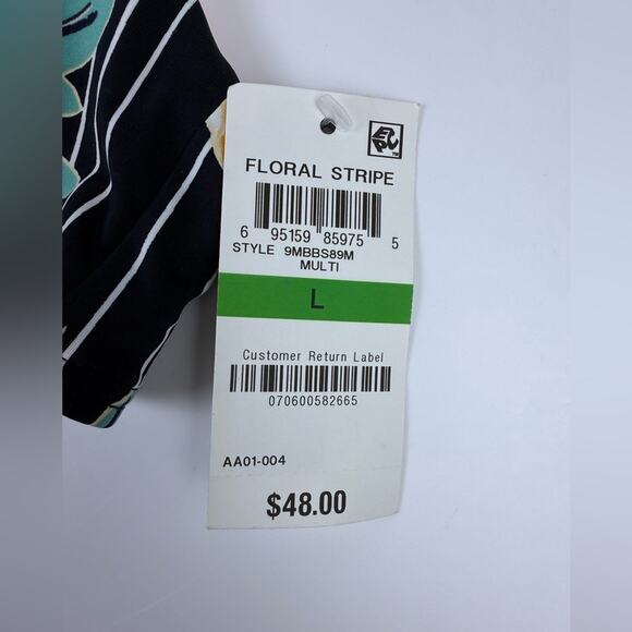 NWT Macy’s Bar III Floral Stripe Printed Lace-Up Bralette Bikini Top Size Large - Picture 3 of 6